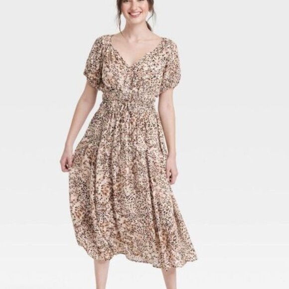 Women's Puff Short Sleeve Drop Tiered Midi A-Line Dress - Universal Thread - XL - Picture 3 of 4